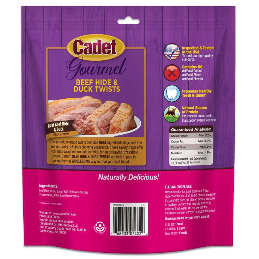 Cadet Gourmet Dog Twist Sticks Made of Beef Hide and Duck - Premium Canine Chewing Treats