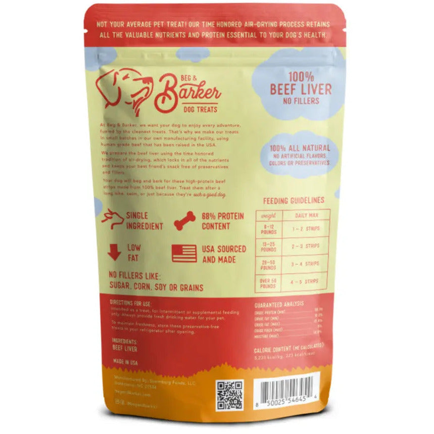 Beg & Barker All-Natural, USA-Sourced Air-Dried Beef Liver Strip Dog Treats
