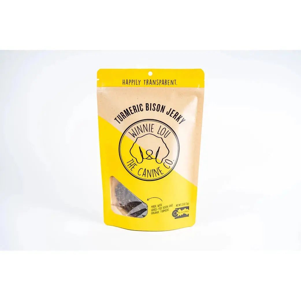 Winnie Lou Premium Turmeric - Infused Bison Jerky Dog Treats, 2.5 Ounce Package