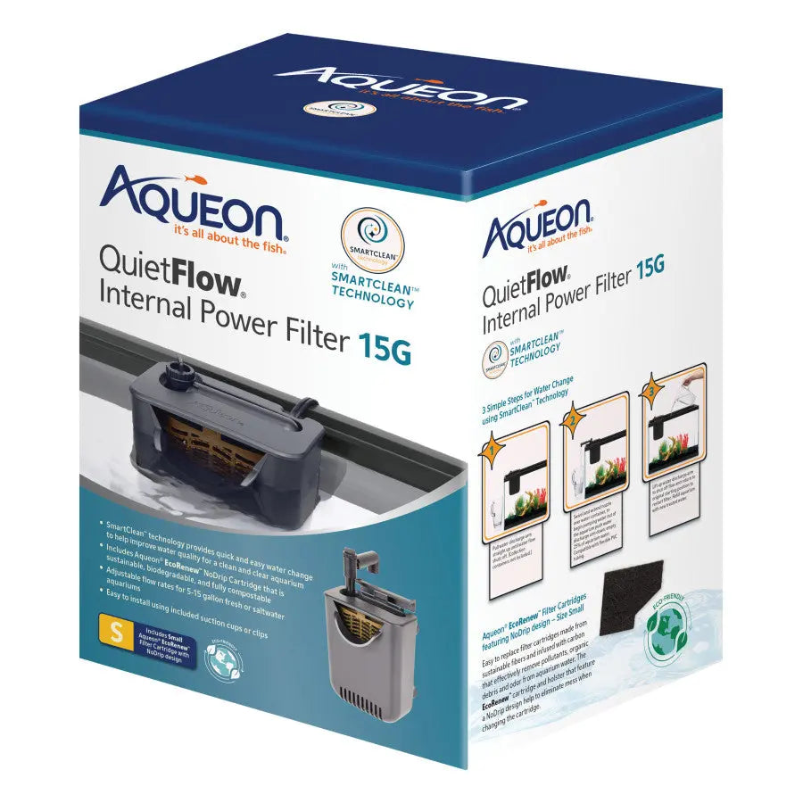 Aqueon QuietFlow® Internal Aquarium Filter with Innovative SmartClean™ Technology for Enhanced Water Quality