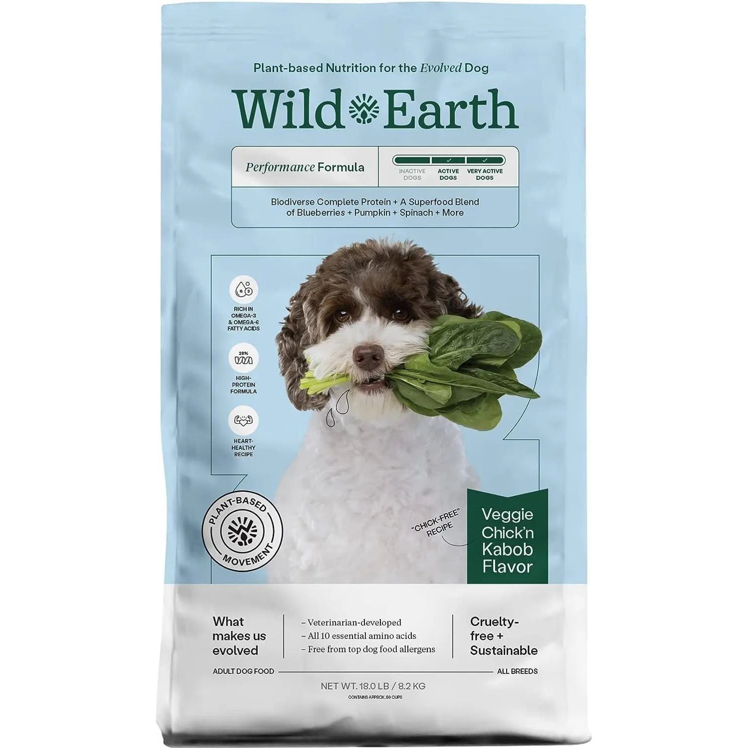 Wild Earth Allergen-Free Vegan Dog Food in Delicious Veggie Chick’N Kabob Flavor