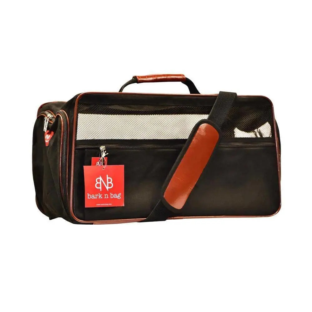 Bark-n-Bag Premium Black/Saddle Cotton Canvas Classic Pet Carrier for Dogs and Cats