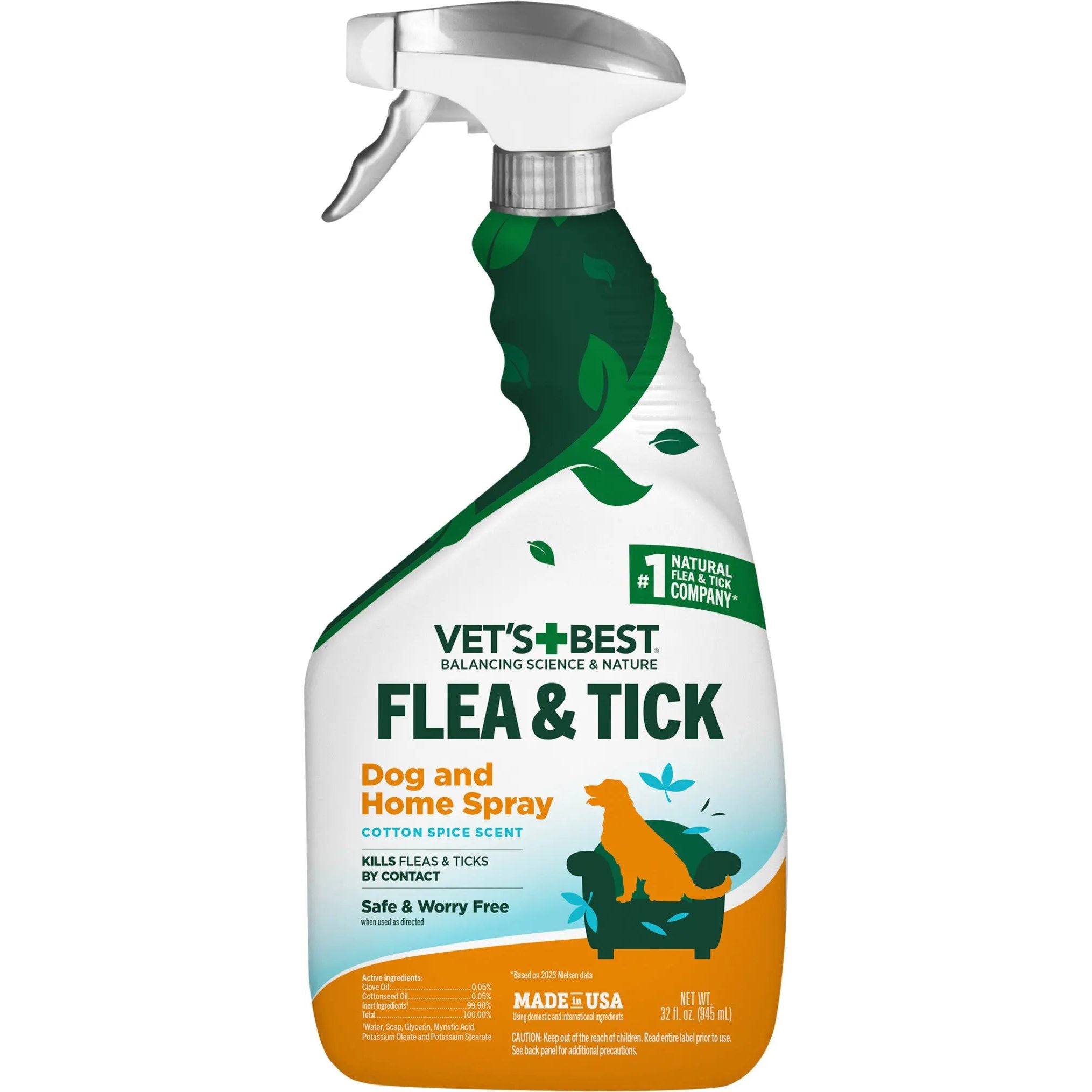 Vet's Best Premium Flea and Tick Spray for Dogs and Homes with a Refreshing Cotton Spice Scent