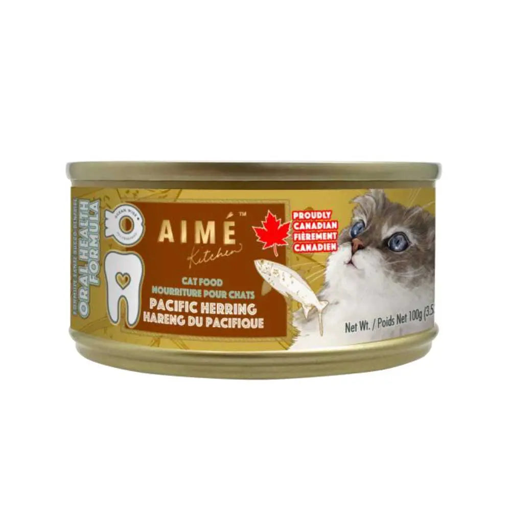Aime Kitchen High - Quality Oral Health Minced Pacific Herring Wet Cat Food Pack of 24 Cans, Each 3.5 Ounces