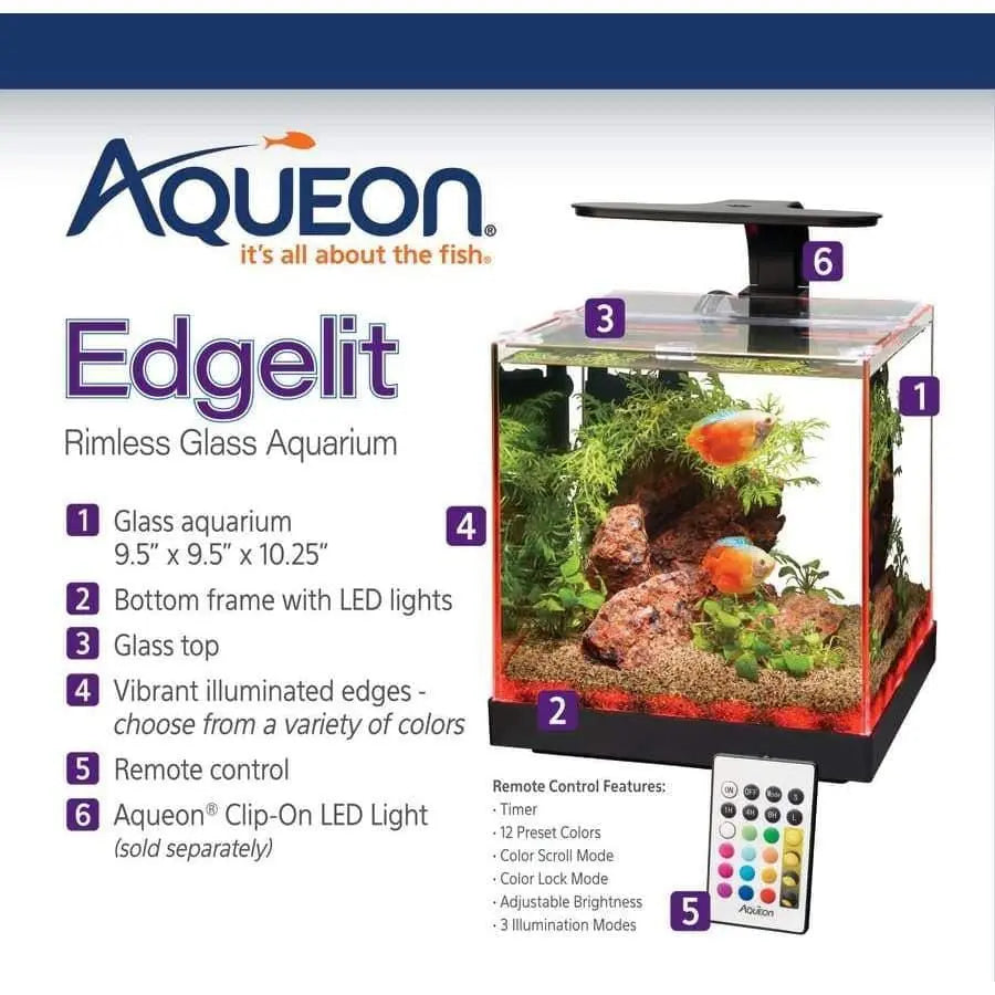 Aqueon Edge-Lit Cube Glass Freshwater and Saltwater Aquarium with Vibrant LED Lighting and Remote Control for Color Customization