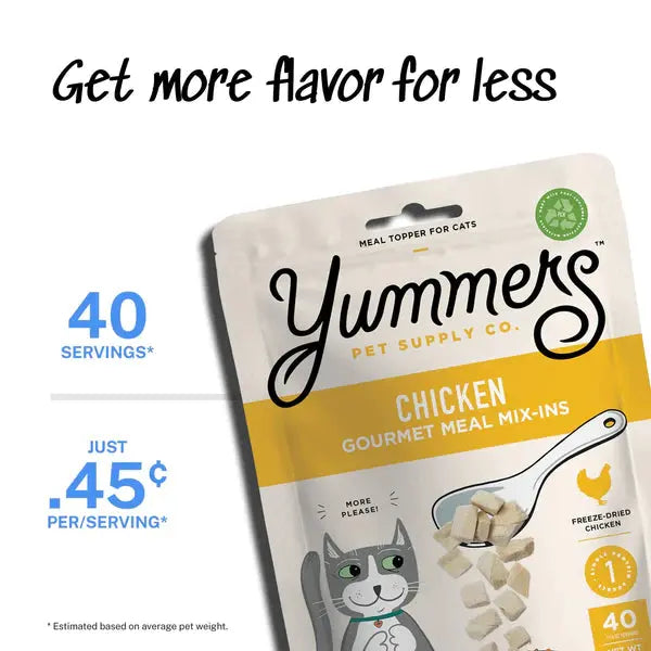 Yummers Premium Freeze-dried Chicken Gourmet Mix-in as a Delectable Food Topper for Cat Meals, 2.5 oz.