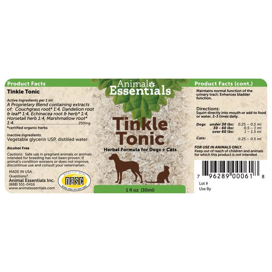 Animal Essentials® Tinkle Tonic - Premium Herbal Formula for Urinary Tract Health in Cats and Dogs