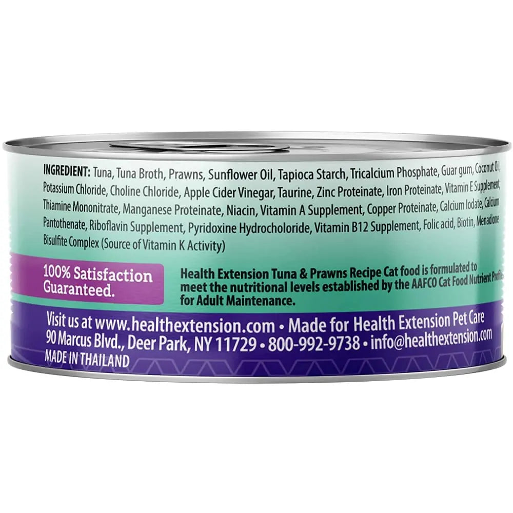 Health Extension Premium Grain-Free Canned Cat Food with Tuna and Ocean Prawns, 24 Cans of 2.8 oz Each