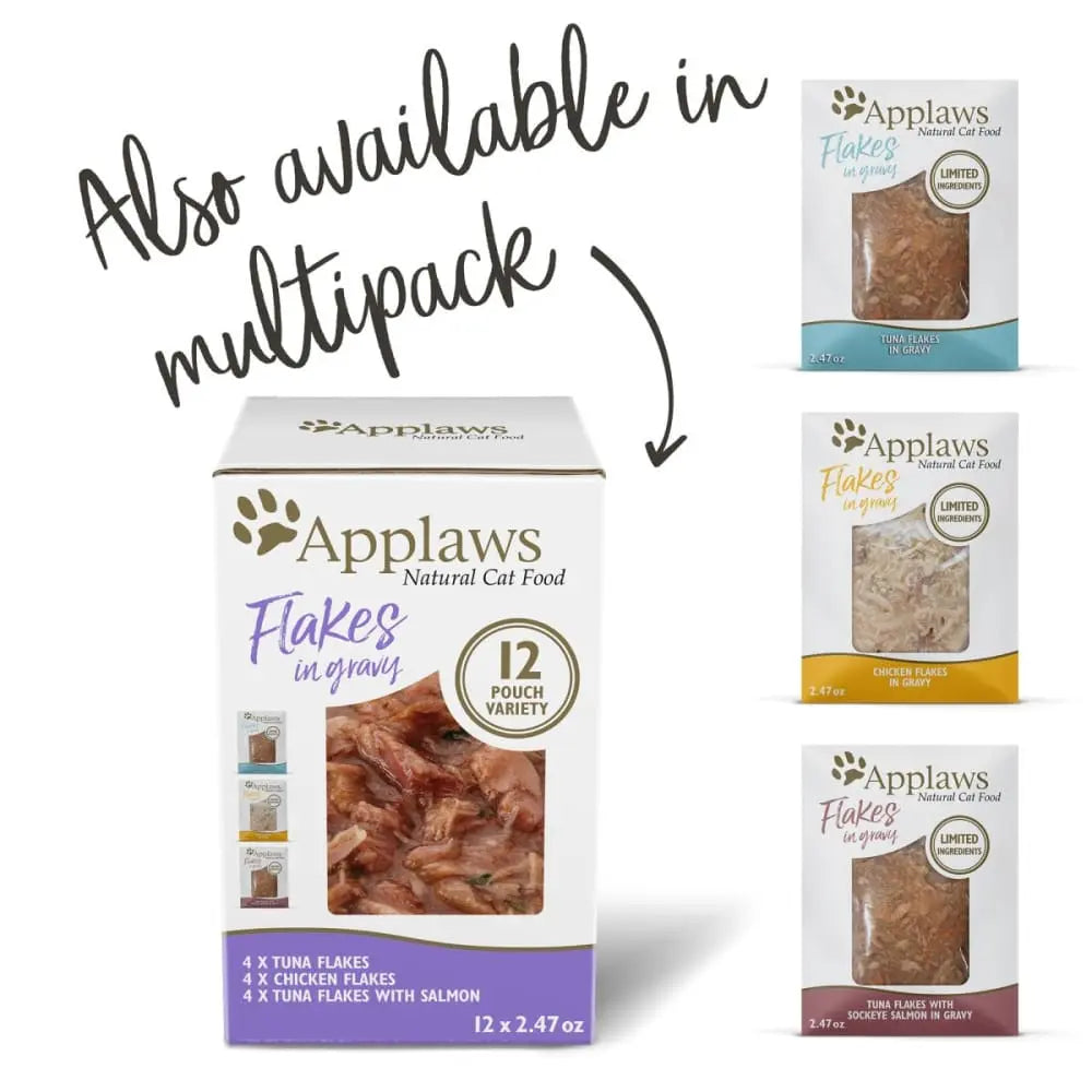 Applaws All - Natural Wet Cat Food Pouch (2.47oz) Pack of 12 - Tuna Flakes Blended with Sockeye Salmon in Gravy