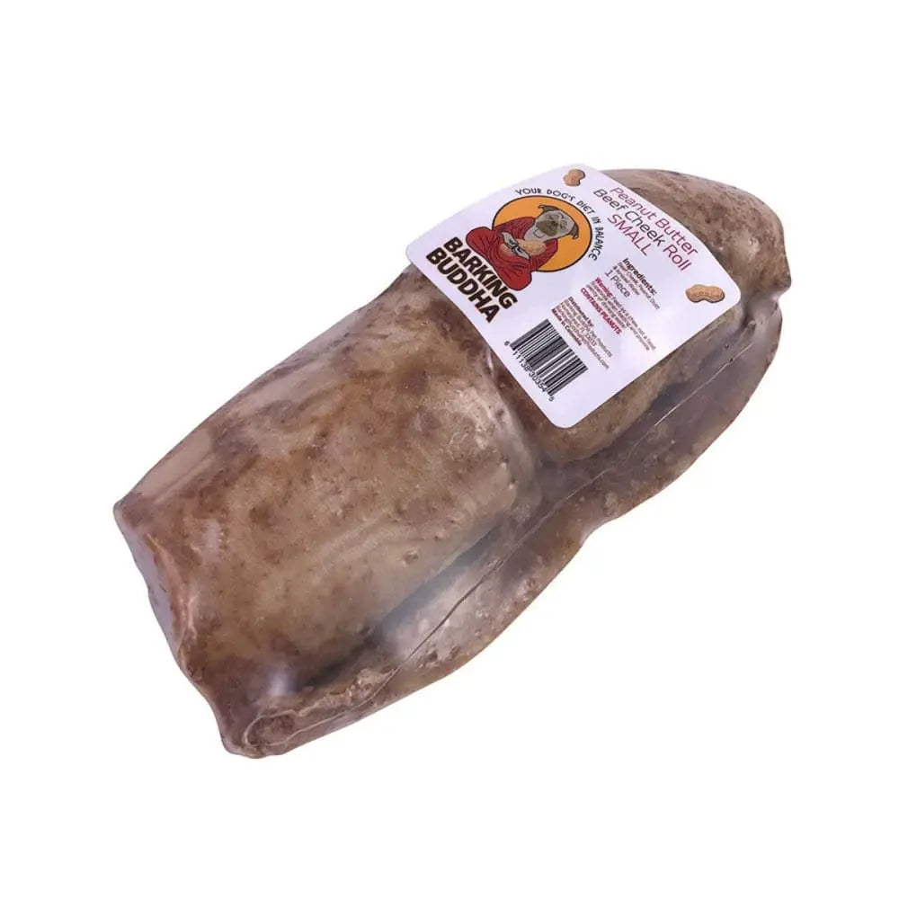 Small Barking Buddha Peanut Butter Flavored Beef Cheek Roll - Pack of 24 for Pets