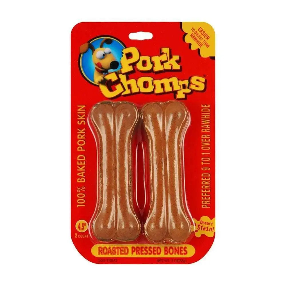 Pork Chomps™ Premium Roasted Pork Flavored Pressed Bone Dog Chew Treats, 4 - Inch Size, Pack of 2