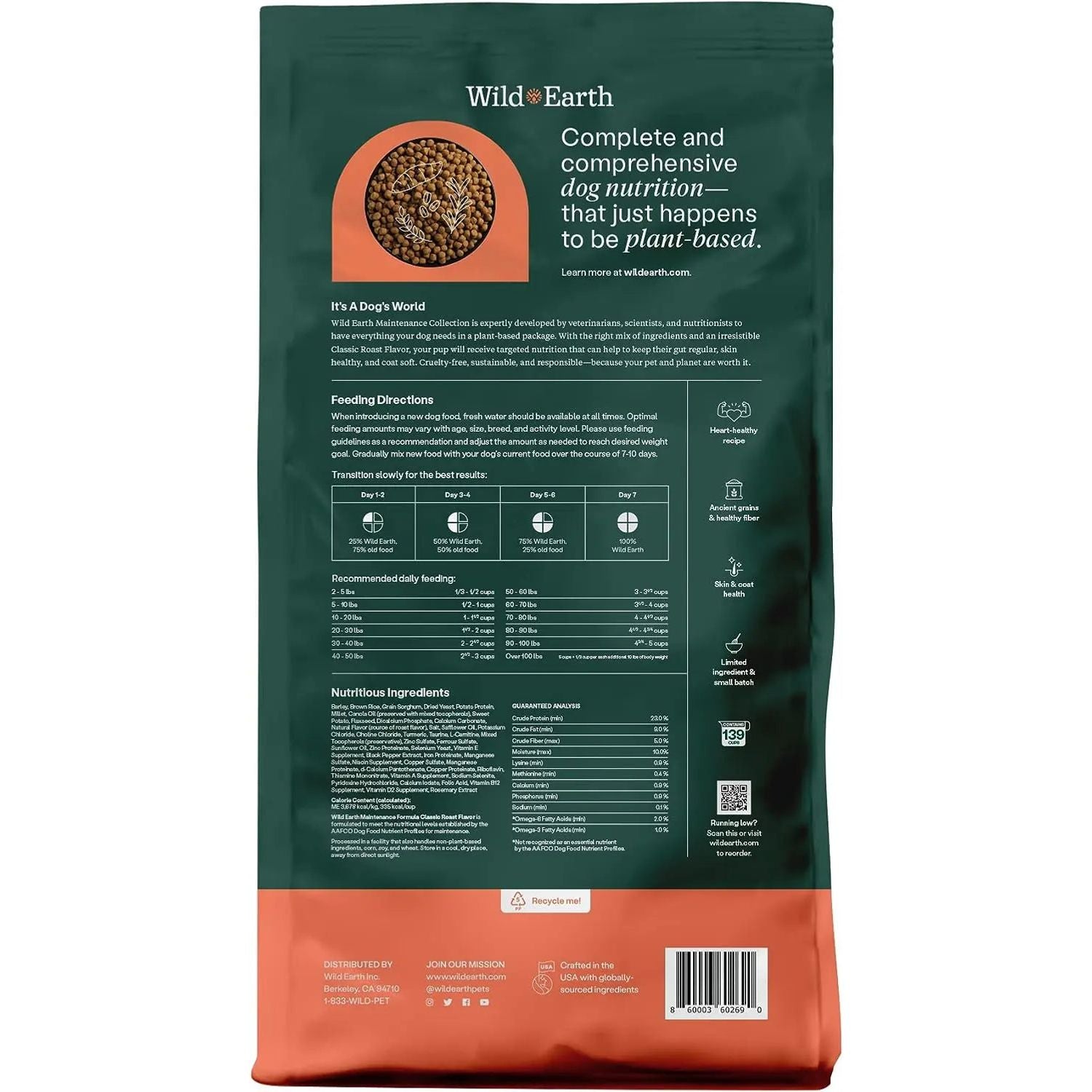 Wild Earth Maintenance Formula Vegan Dog Kibble for Allergy Relief with Classic Roast Flavor