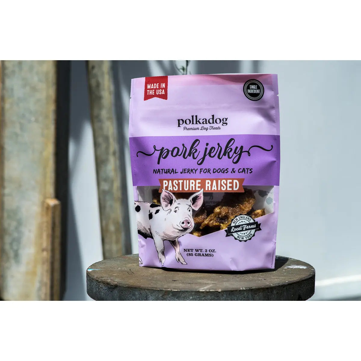 Polkadog Branded Pouch of Delectable Pork Jerky Dog Treats
