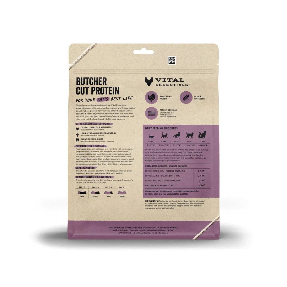 Vital Essentials® Freeze-Dried Raw Turkey Cat Food Mini Patties - High - Quality Nutrition