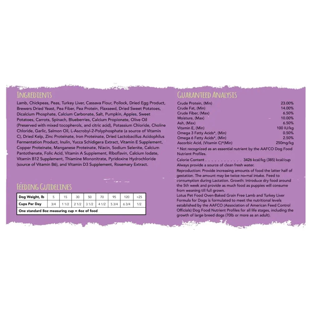 Lotus Grain-Free Oven-Baked Dry Dog Food with Lamb & Turkey Liver