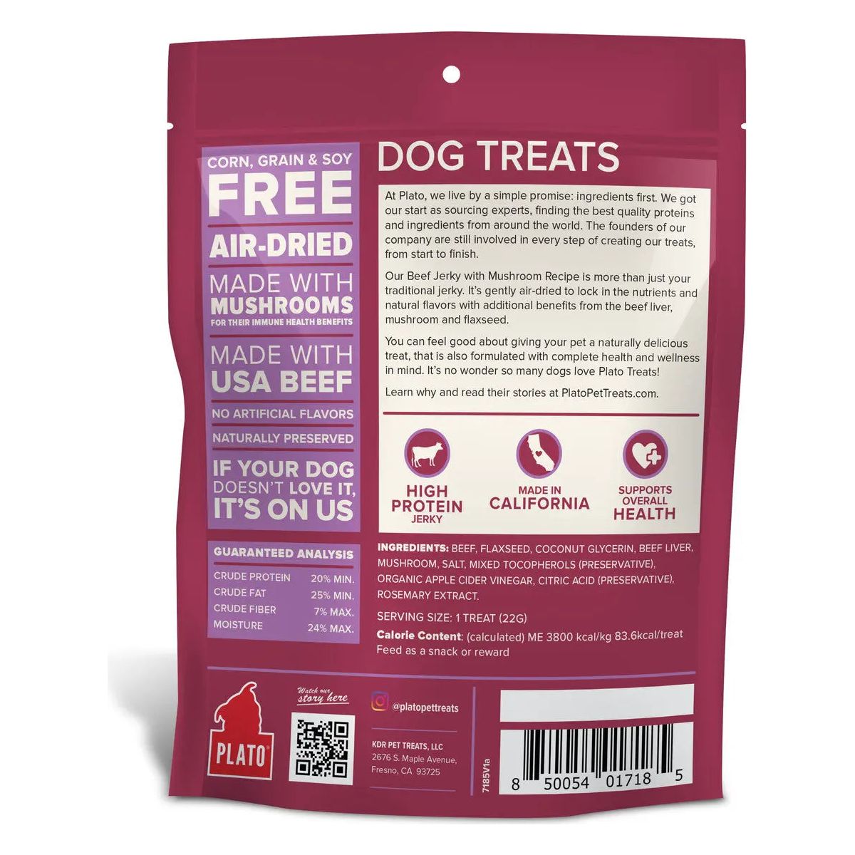 Premium Plato Mushroom-Infused Beef Jerky Dog Treats for Discerning Canines