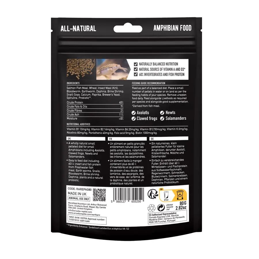 Arcadia Earth Pro Amphibi Gold Pelleted Diet for Amphibians, 80G