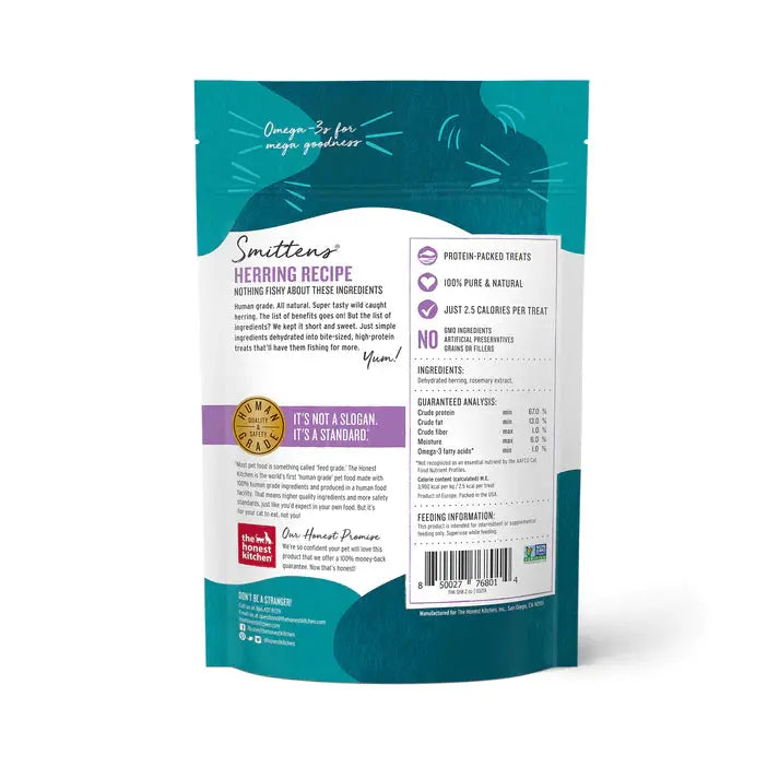 The Honest Kitchen Premium Smitten Bites - Simply Dehydrated Wild - Caught Herring Recipe Natural Cat Treats, 2 Ounce Package