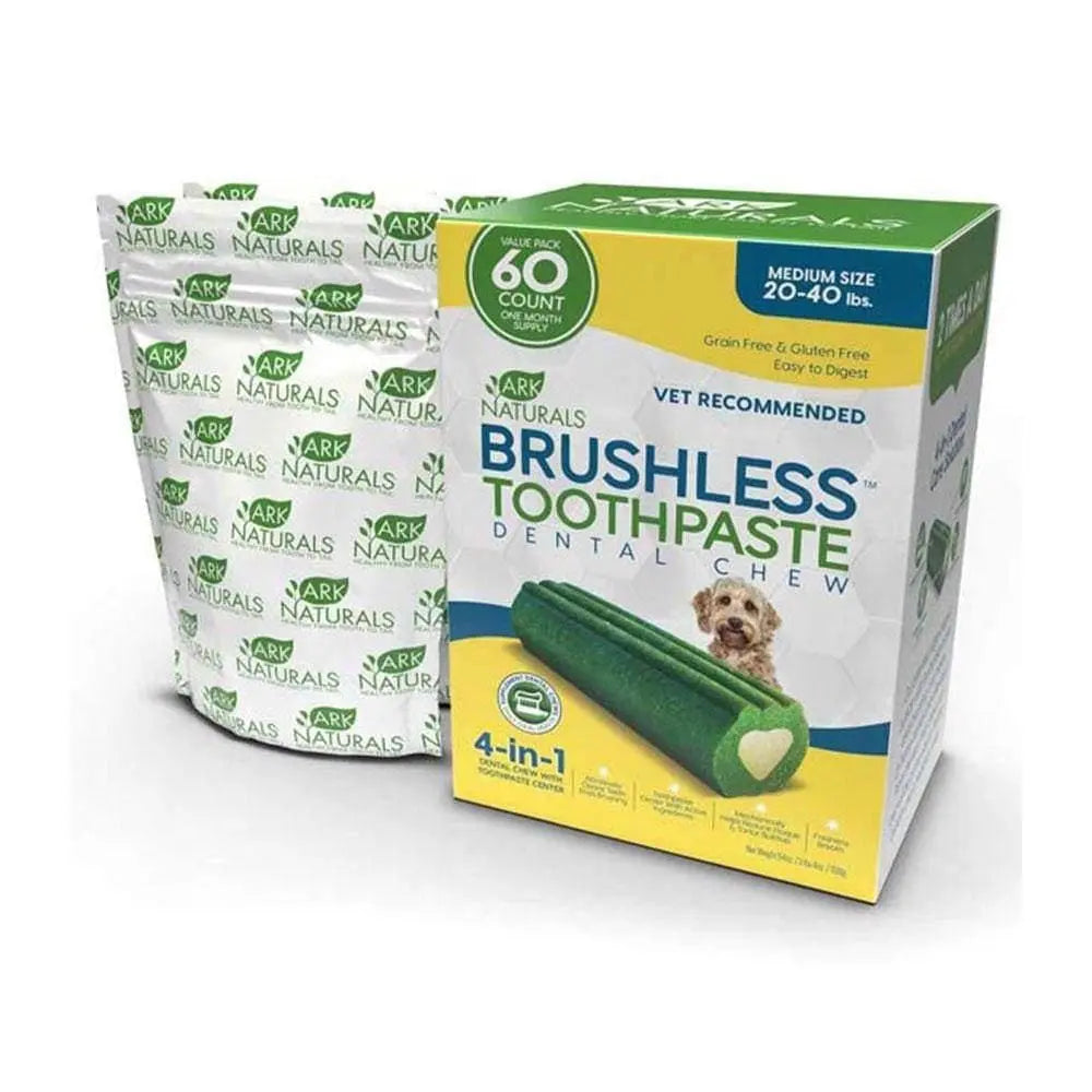 Ark Naturals® Medium-Sized Dental Dog Chews with 4-In-1 Brushless Toothpaste Formula - 60 Count Pack