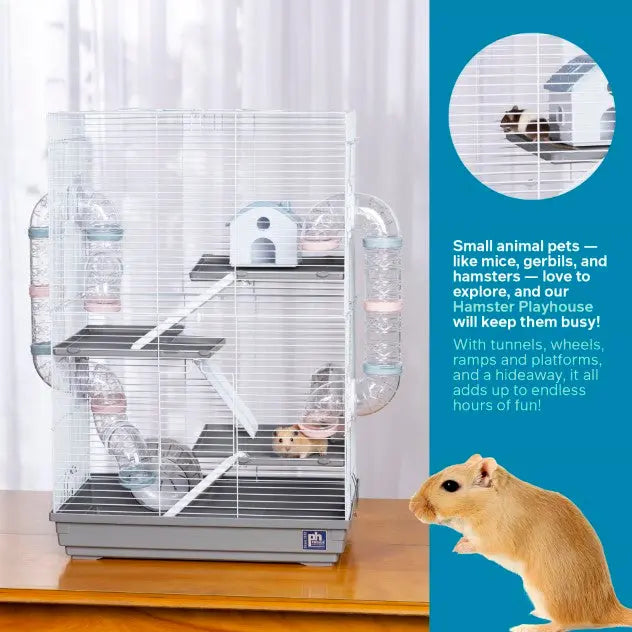 Prevue Pet Products Deluxe Hamster and Gerbil Playhouse Cage with Ramp and Multiple Accessories