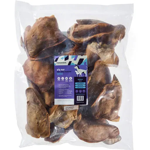 Momentum Carnivore Nutrition Premium Freeze - Dried Pig Ear Chews for Dogs and Cats, Pack of 18