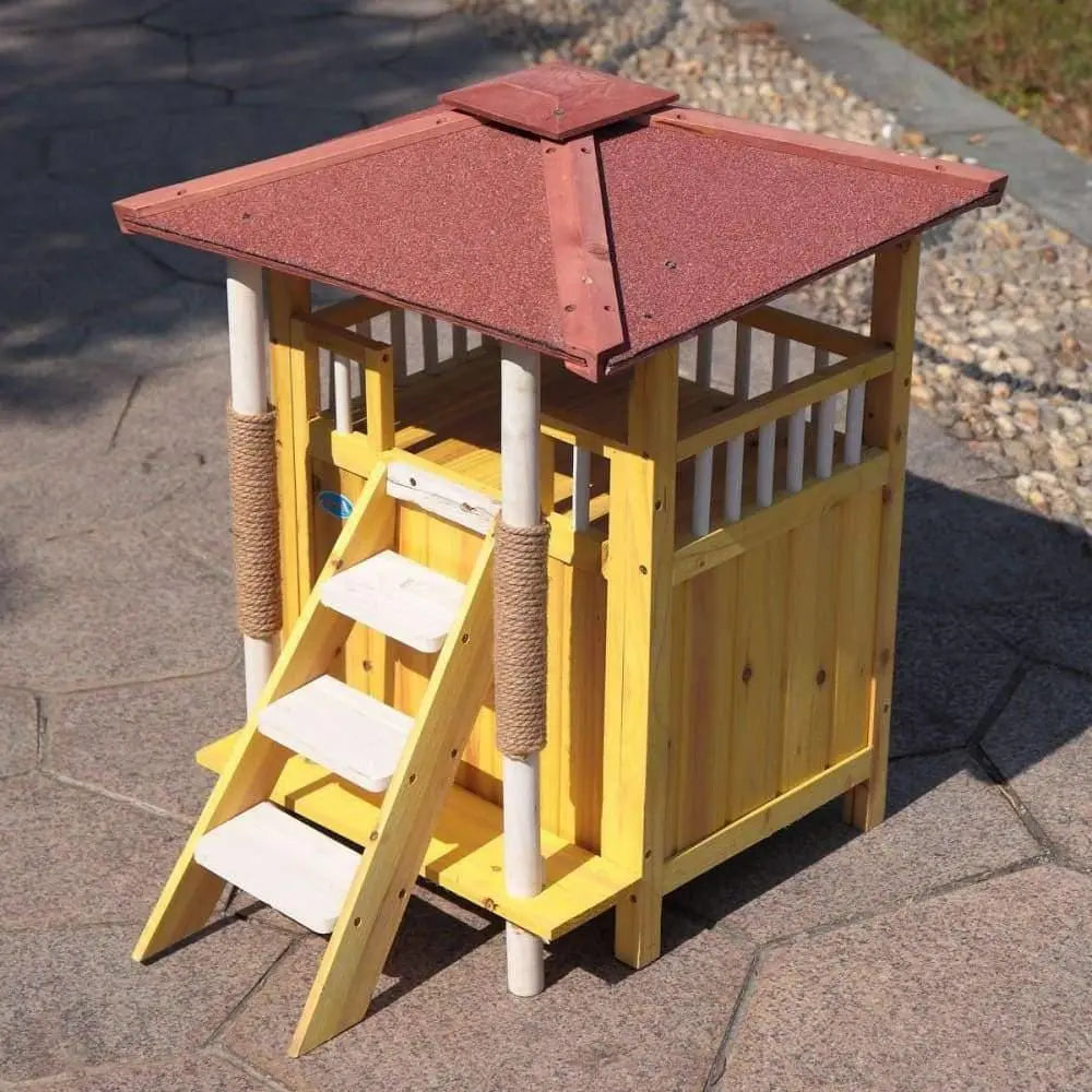 Waterproof Wooden 2 - Story Cat and Dog House with Ladder for Extra Activity Space