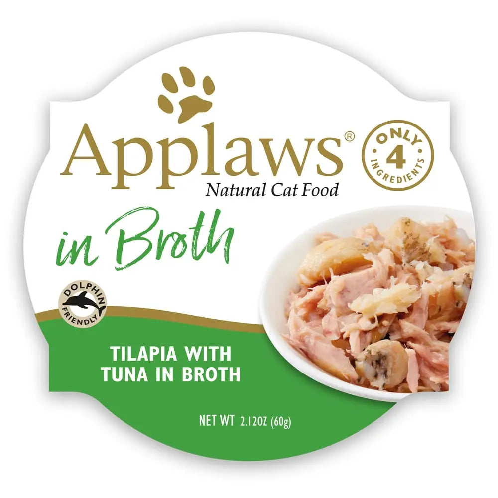 Applaws 2.12oz Natural Wet Cat Food: Tilapia with Tuna in Broth, 18 Pots per Case