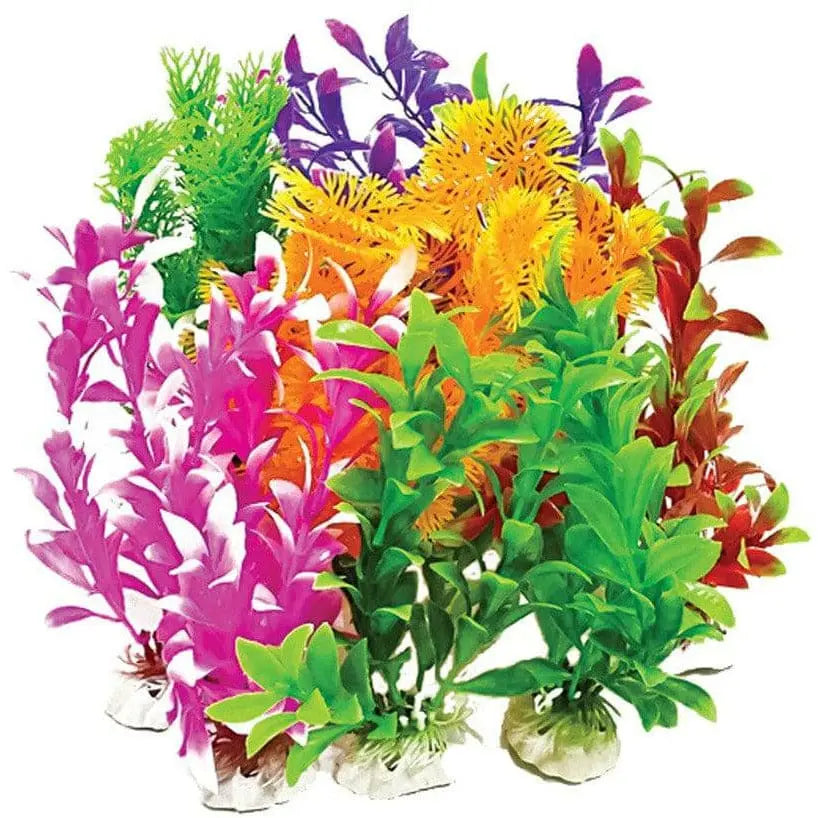 Aquatop Assorted Plastic Aquarium Plants - 12 Piece Mix