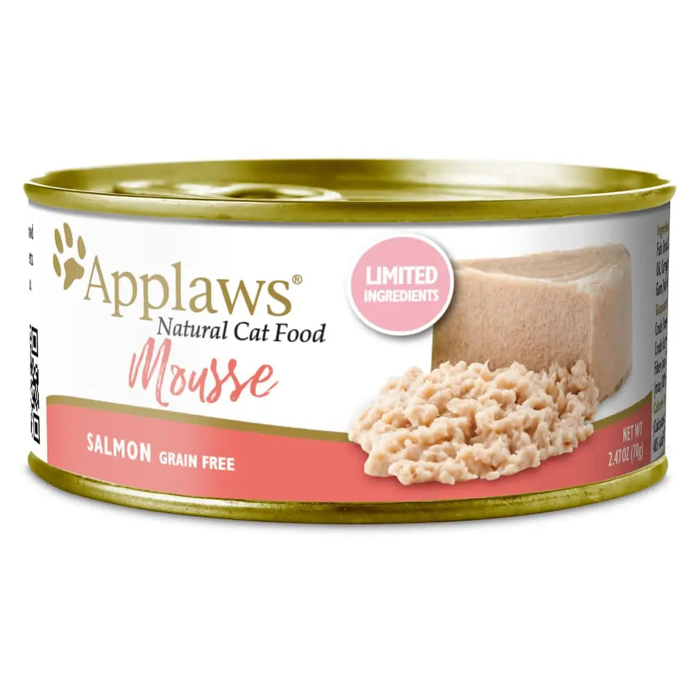 Applaws All - Natural Wet Canned Cat Food in Plain Salmon Mousse Flavor, 2.47 - ounce Cans, Pack of 24