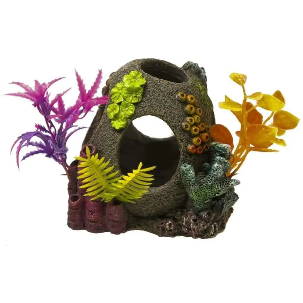 Blue Ribbon Hand - painted Sunken Orb Floral Ornament for Aquariums and Terrariums