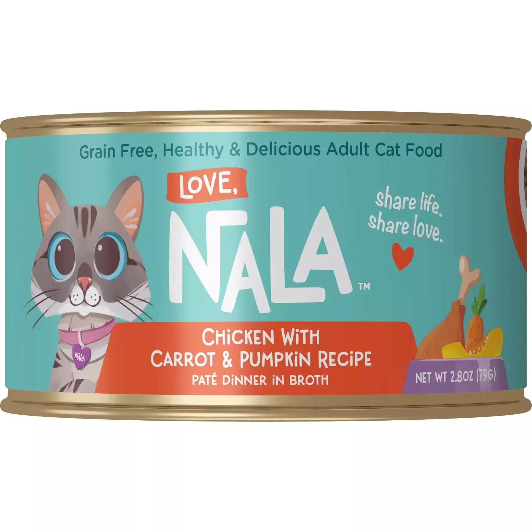 Delicious Love, Nala Brand Chicken Pate Cat Food with Carrot & Pumpkin Recipe in 2.8oz Broth