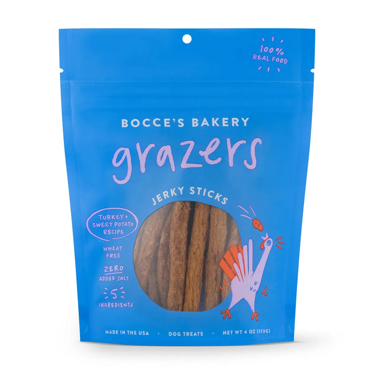 Bocce's Bakery Premium 4-ounce Turkey Grazers Jerky Sticks - Ideal Dog Treats