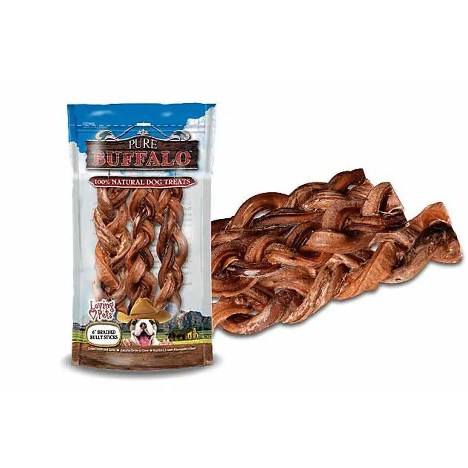 Loving Pets Premium Pure Buffalo Braided Bully Sticks - Multipack Dog Treats