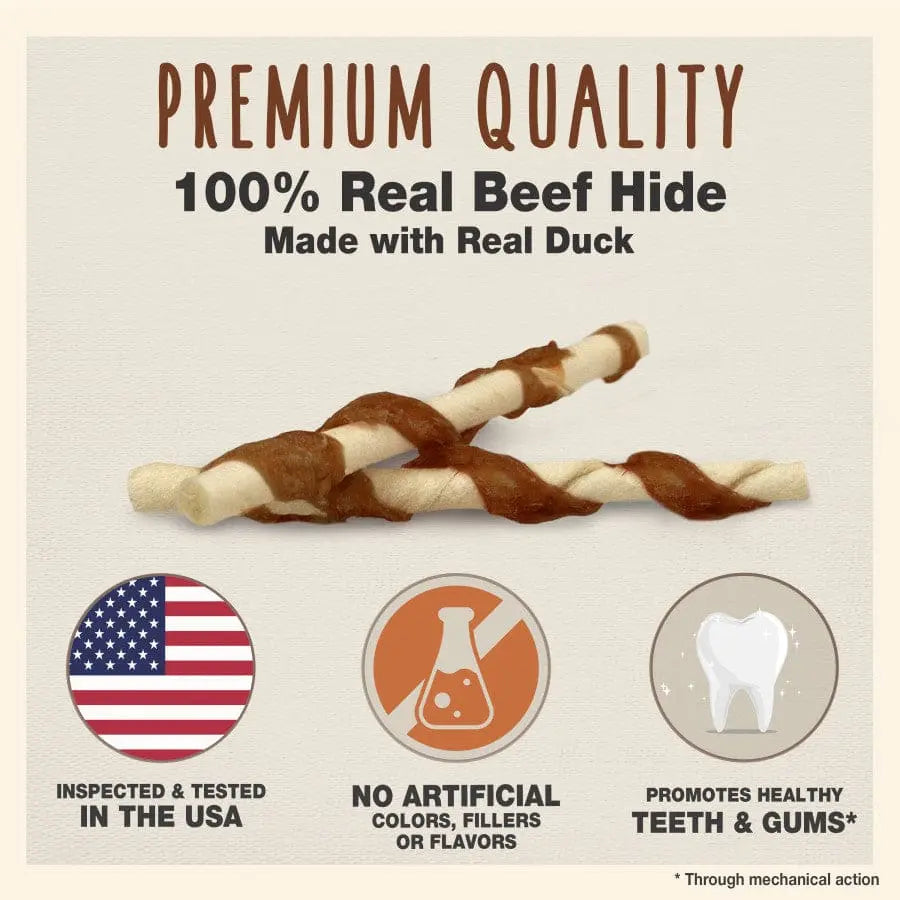 Cadet Gourmet Dog Twist Sticks Made of Beef Hide and Duck - Premium Canine Chewing Treats