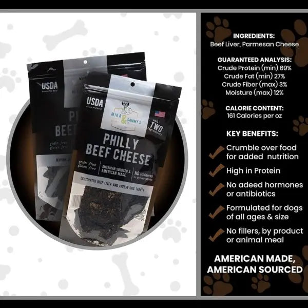 Mika & Sammy’s Premium Dehydrated Dog Treats - 5oz Philly-Style Beef and Cheese Delight