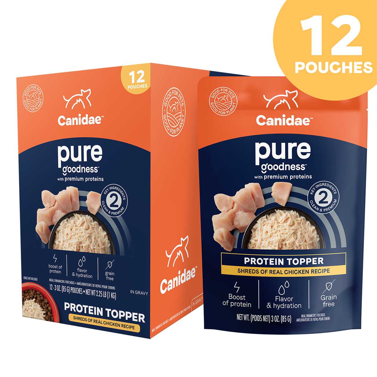 CANIDAE PURE High - Quality Protein Topping for Dogs, Pack of 12 with 3 - ounce Pouches