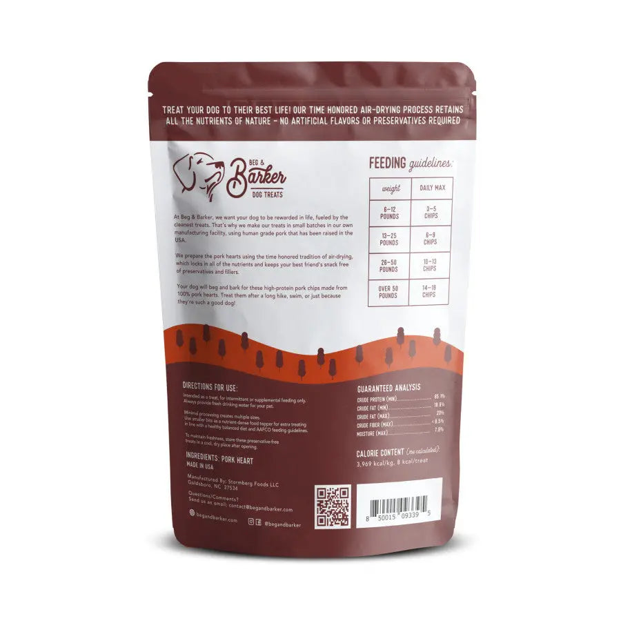 Beg & Barker Premium Pork Heart Air - Dried Chips, Ideal Dog Treats