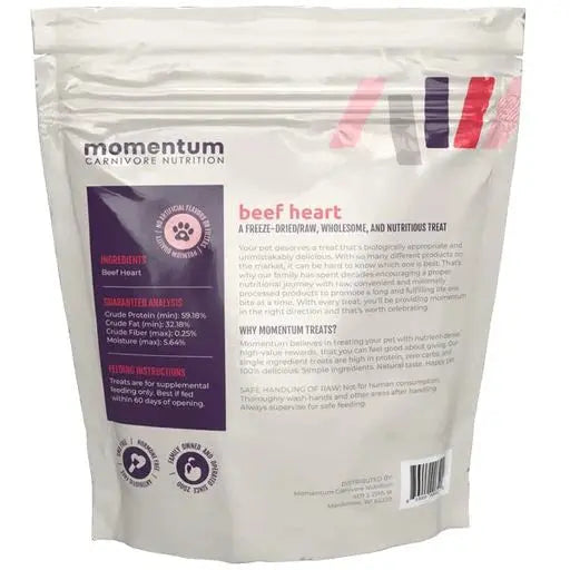 Momentum Carnivore Nutrition Premium Freeze-Dried Raw Dog Treats - 3 Oz Beef Hearts
