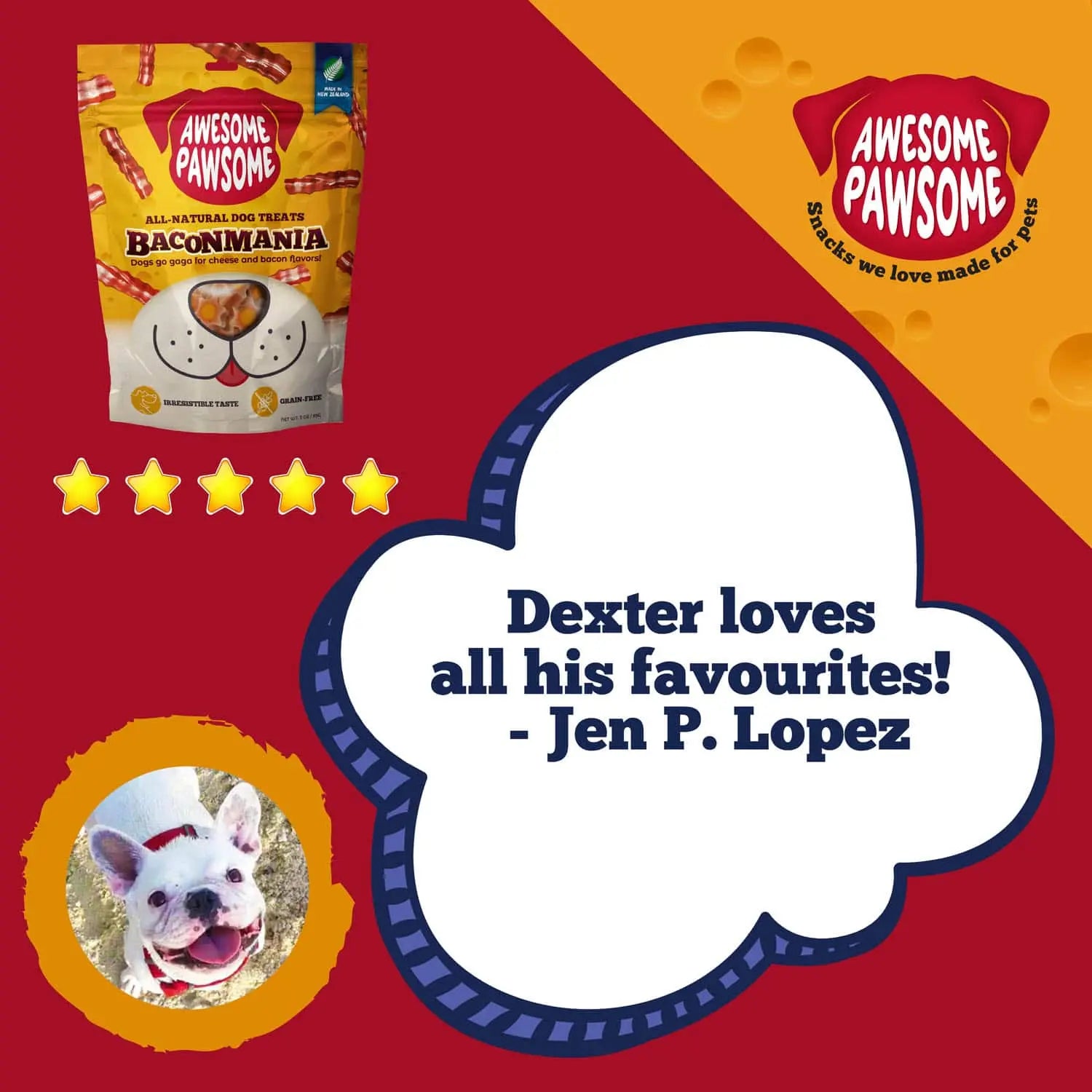 Delicious and Nutritious Bacon - flavored Dog Treats (3oz) - Awesome Pawsome Baconmania