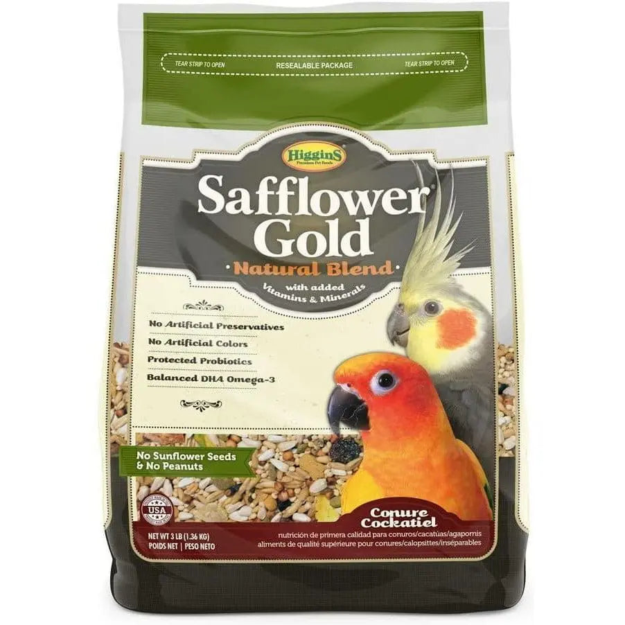 Higgins Safflower Gold Premium Natural Food Mix Ideal for Conures and Cockatiels - A Nutritious Avian Diet
