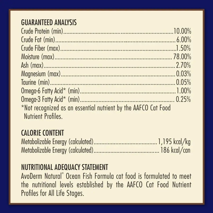 AvoDerm All - Natural Canned Wet Cat Food with Ocean Fish Formula, Pack of 24 Cans, Each 5.5 Ounces