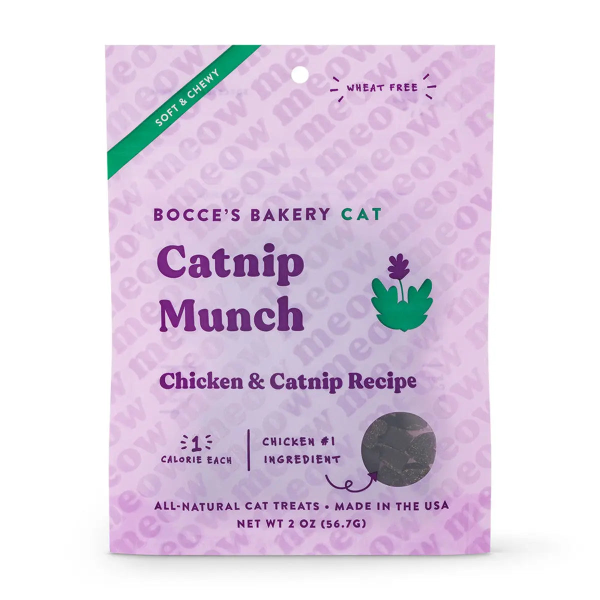 Bocce's Bakery All - Natural Soft & Chewy Catnip Munch Cat Treats, 2 - Ounce Resealable Pouch