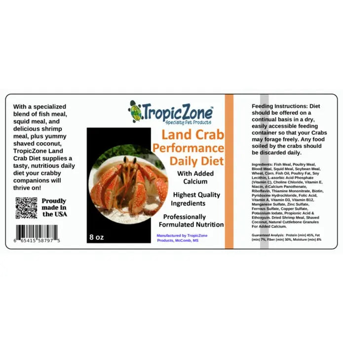 TropicZone High - Performance Diet for Land - Dwelling Hermit Crabs and Other Terrestrial Pet Crabs