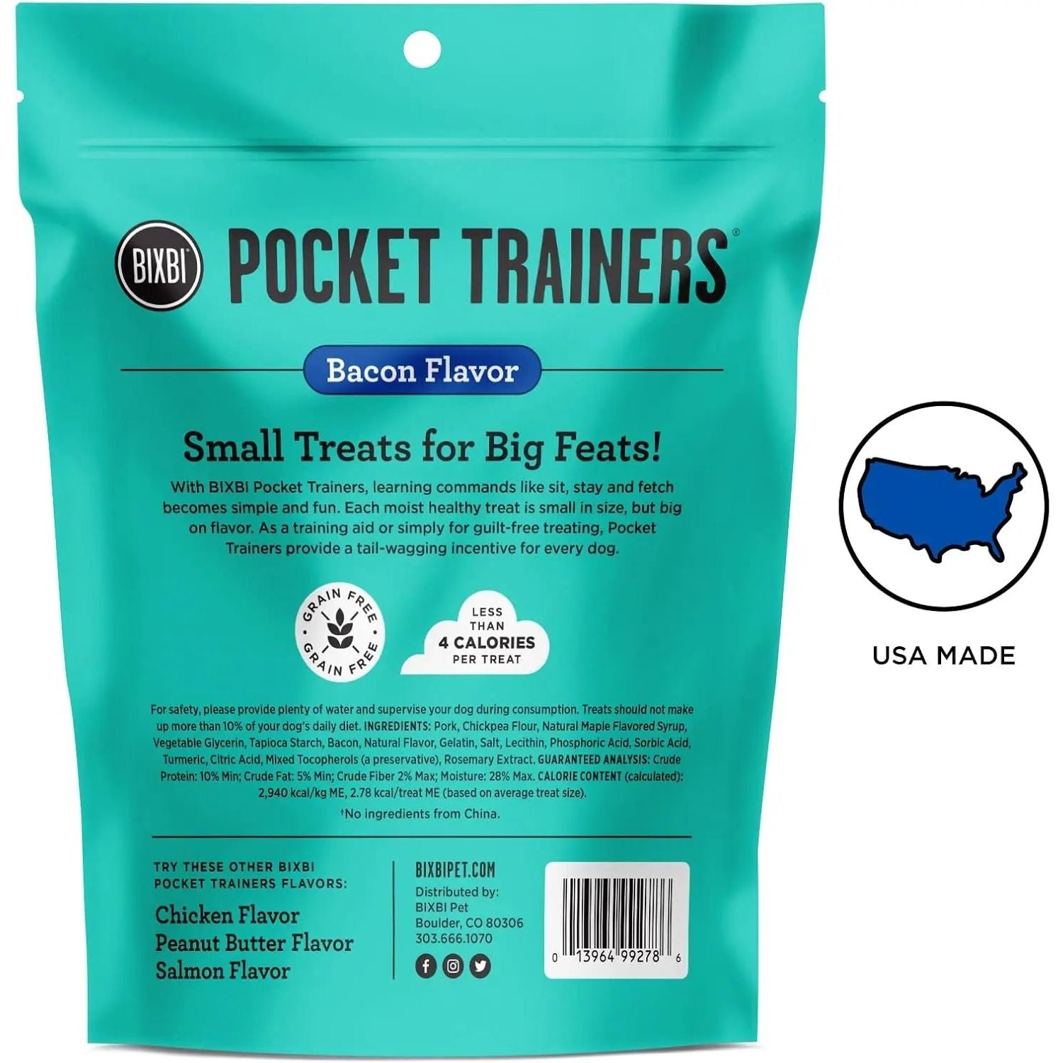 BIXBI Pocket Trainers 6oz Grain-Free Low-Calorie Dog Treats with 3 Flavors