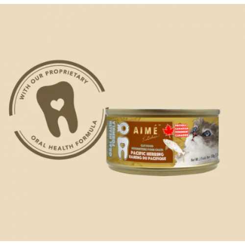 Aime Kitchen High - Quality Oral Health Minced Pacific Herring Wet Cat Food Pack of 24 Cans, Each 3.5 Ounces