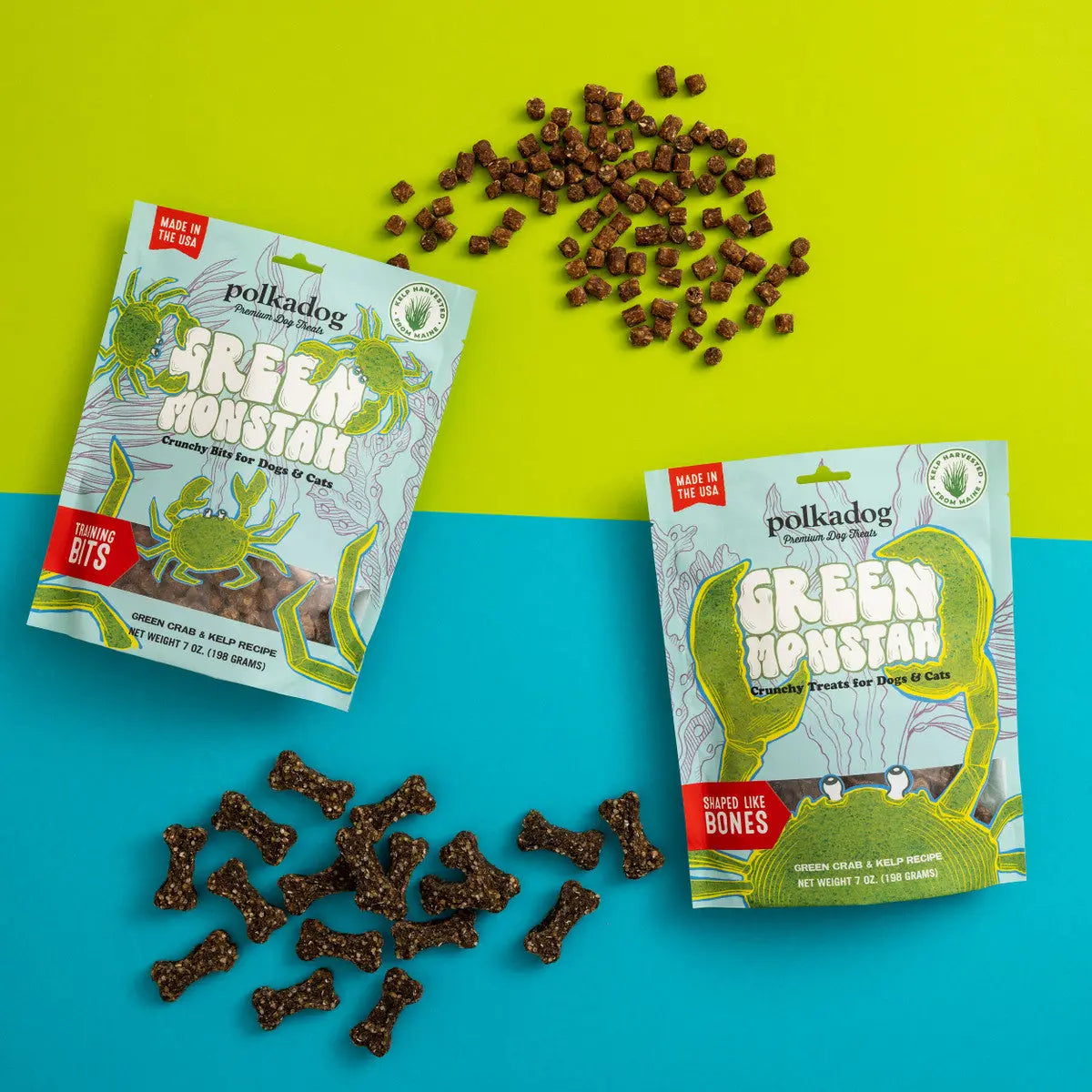 Polkadog Crunchy Green Monstah Training Bits - Ideal Treats for Dogs and Cats