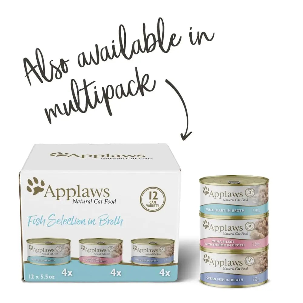 Applaws Premium Natural Wet Canned Cat Food - Tuna Fillets Combined with Shrimp in Broth, Pack of 24 Cans