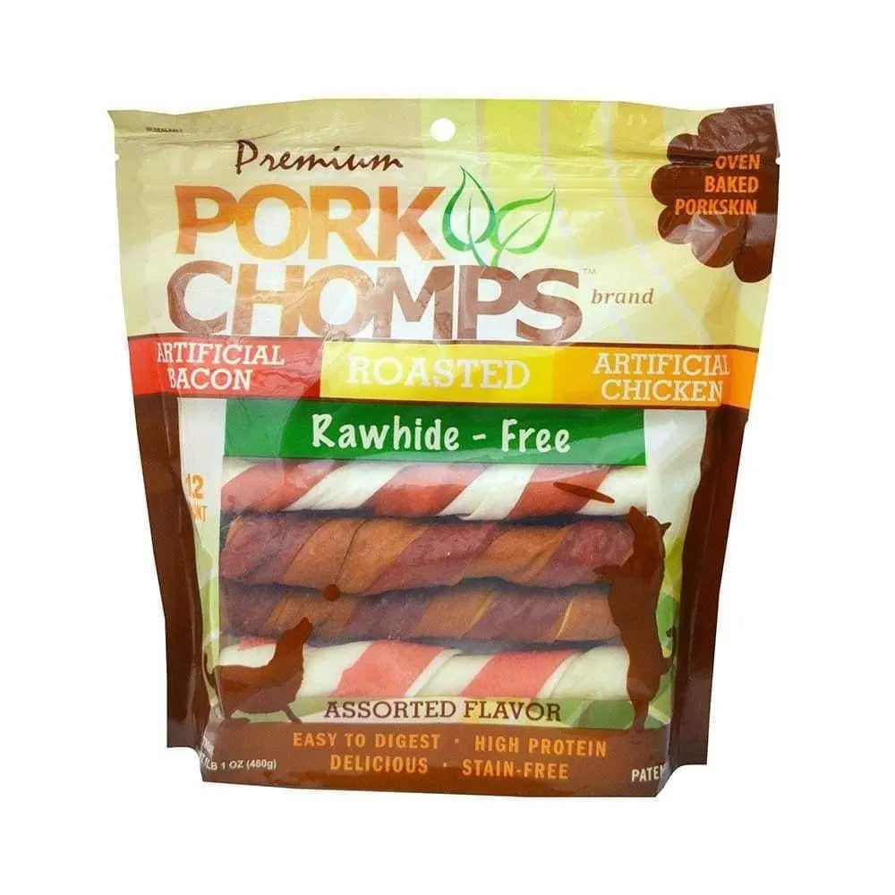 Pork Chomps™ Large 6 - Inch Baked Twists Dog Treats in Assorted Flavors (Bacon, Chicken, Roasted) - Pack of 12