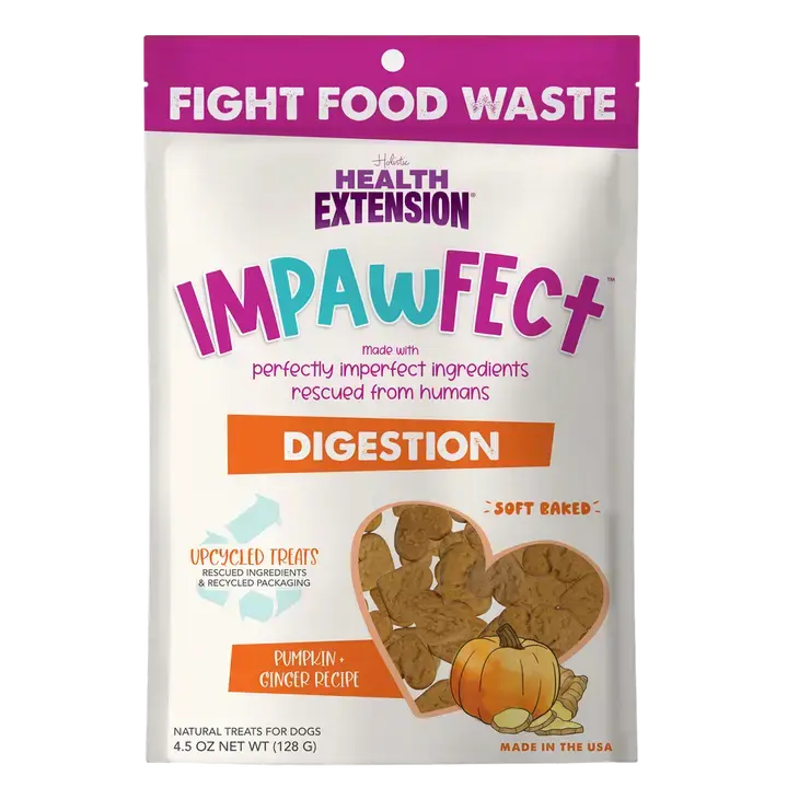 Health Extension Impawfect Soft & Chewy Pumpkin and Ginger Dog Treats for Digestive Support - 4.5 Ounce Package