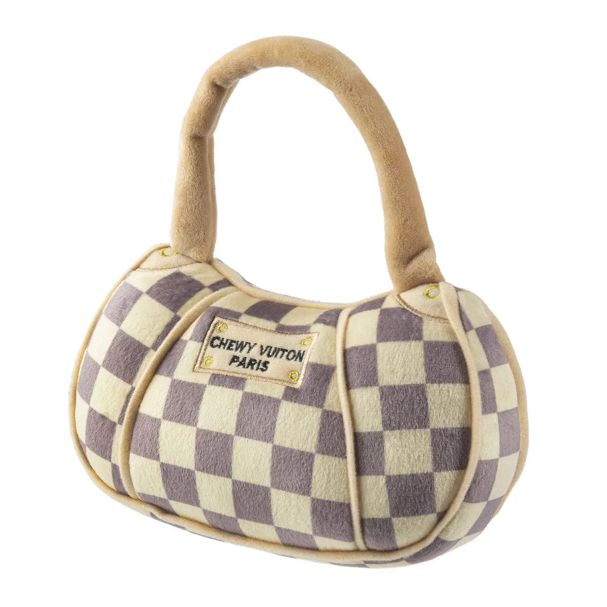Haute Diggity Dog Premium Checker Pattern Chewy Vuiton Inspired Plush Handbag-Style Dog Toy
